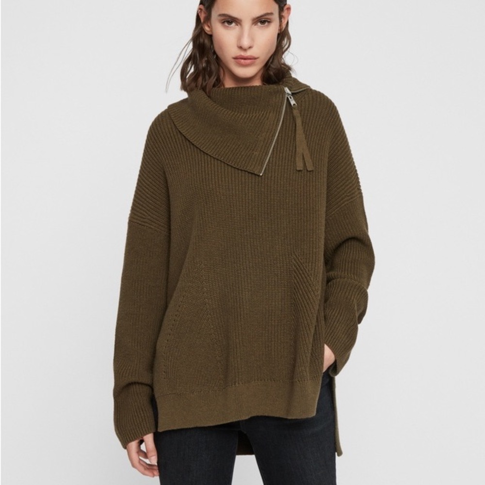AllSaints Kadine Roll Neck Sweater Pullover Zipper in Pink - Picture 6 of 6
